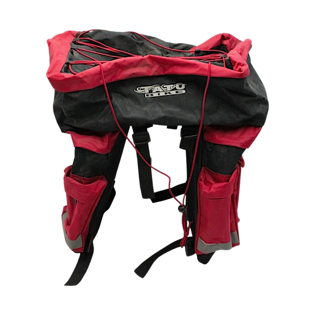 Сумка на багажник двостороння TATU-BIKE (В3534) трьохсекційна, чорно-червона фото westvelo.com