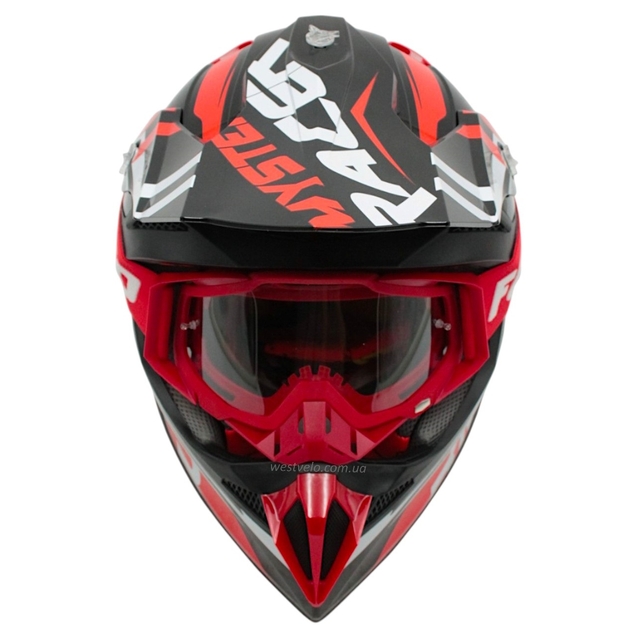 Шолом, закритий крос/ендуро (XL) АТV Forsage Rider 032 чорно-червоний глянець з дашком + окуляри фото westvelo.com