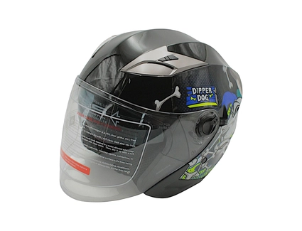 Мото шолом, відкритий (S) (55-56см) BLD-708 "Bulldog" чорно-синій глянець з відкидними окулярами