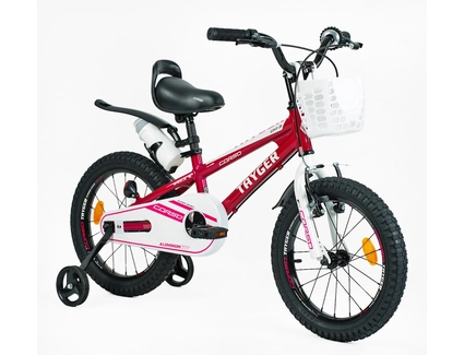 Дитячий велосипед 16 AL Corso «TAYGER» TG-10258 алюмінієва рама червоно-білий, ручне гальмо, дод. колеса, дзвоник, бутилочка