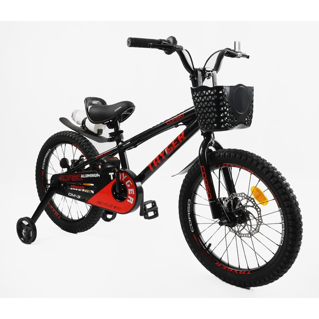 Дитячий велосипед 18 AL Corso «TAYGER»  TG-78512 алюмінієва рама, дискові гальма, чорно-червоний фото westvelo.com