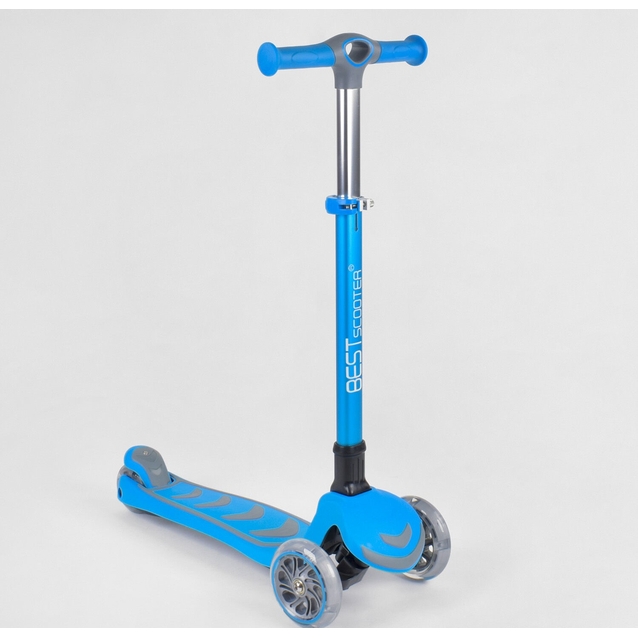 Самокат дитячий 3-х колісний, Best Scooter 38603 блакитний, колеса PU Ø120mm/80mm зі світлом, складне алюмінієве кермо фото westvelo.com