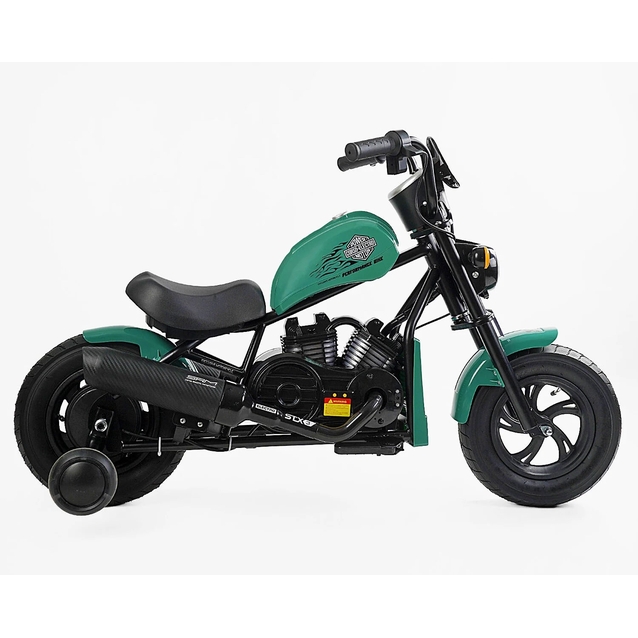 Електромотоцикл Corso H-93171 двигун 160W, акумулятор 24V5Ah свинцево-кислотний, зелений, Bluetooth, звук двигуна, колеса 12" фото westvelo.com