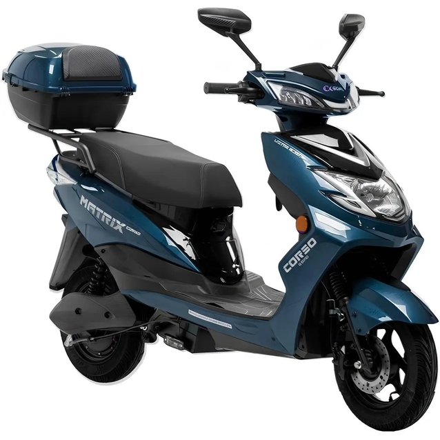 Електроскутер Corso «MATRIX» MT-924107 двигун 1200W, акумулятор 72V 25Ah графеновий, зелено-синій, колеса 10" + 1 ящик. акум фото westvelo.com