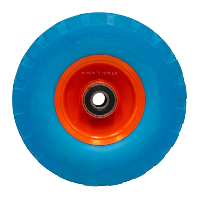 Колесо тачки синє "4" 4.10/3.50-4 під вісь Ø20, пінополіуретанове фото westvelo.com