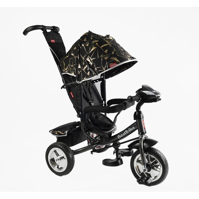 Дитячий велосипед 3-х колісний з батьківською ручкою, з дашком, колеса - EVA (піна) Best Trike 6588/60-775 чорно-золотий, d=25см переднє, d=20см задні, фара музична, USB, Bluetooth фото westvelo.com