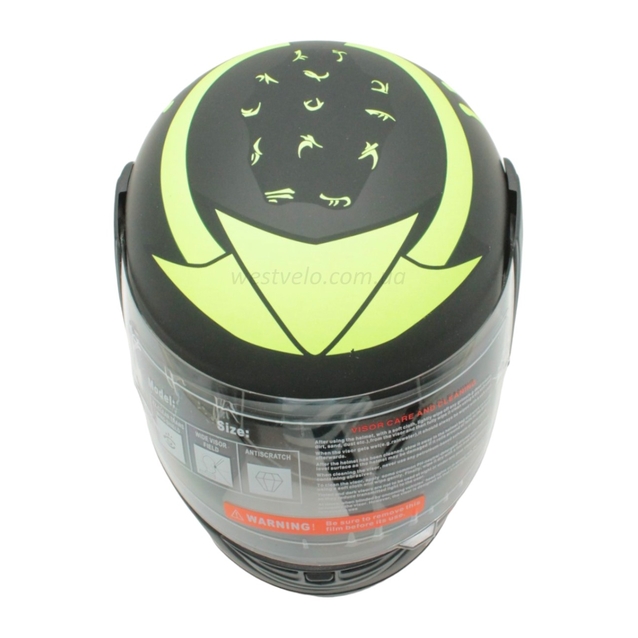 Мото шолом, закритий (XS) F2 "PREDA TORS" чорно-салатовий матовий (825-4) фото westvelo.com