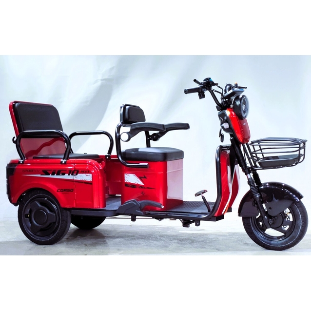 Трицикл Corso «SIG-10 MAX» SM-704094, двигун 1200W, акумулятор 72V/36Ah графеновий, червоний + 1 ящик. акум, колеса 10" фото westvelo.com