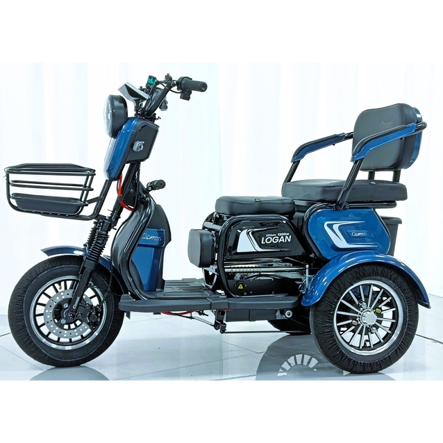Трицикл Corso «LOGAN L» L-907451, двигун 1200W, акумулятор 72V 24Ah літій-марганець-залізно-фосфатний, синій, колеса 10" фото westvelo.com