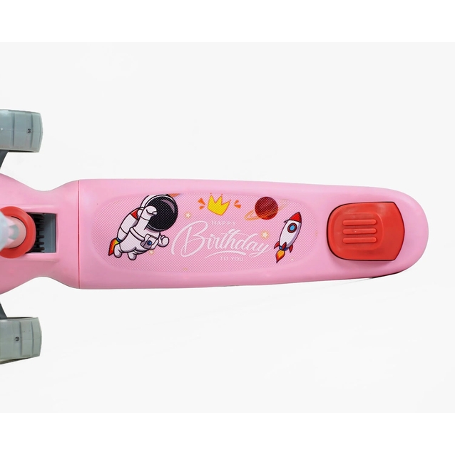 Самокат дитячий 3-х колісний, Skyper JW-62180 рожевий, зі світлом, українське озвучування, складне кермо, музика та підсвічування платформи фото westvelo.com