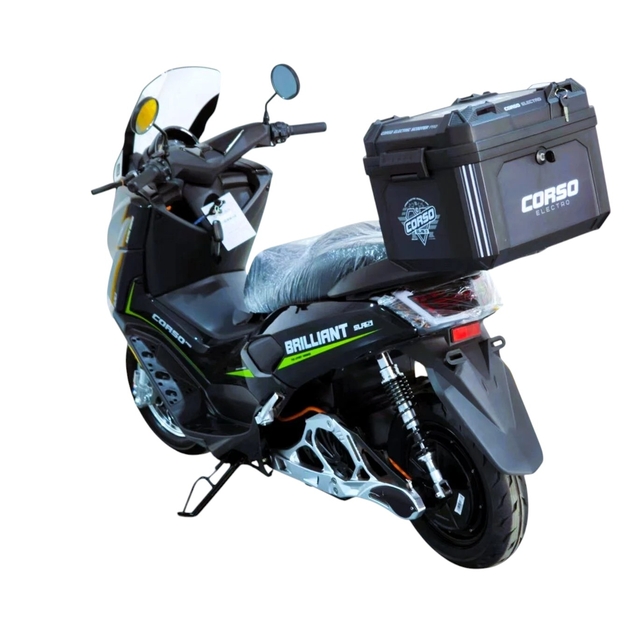 Електроскутер Corso «BRILLIANT» BR-914677, дв.2000W, акум. 72V/32Ah свинцево-кислотний, чорно-салатовий + 1 ящик. акум, + 1 ящик. багажник, колеса 12" фото westvelo.com