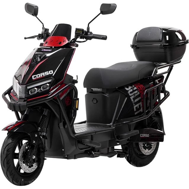 Електроскутер Corso «BULLET» BT-813216, двигун 2500W, акумулятор 72V/40Ah літій-залізо-фосфатний, чорно-червоний, колеса 12" фото westvelo.com