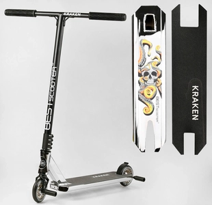 Самокат трюковий Best Scooter «KRAKEN» KR-82080 срібний, HIC-система, пеги, AL диск та дека, колеса PU Ø110mm, ширина керма - 58 см