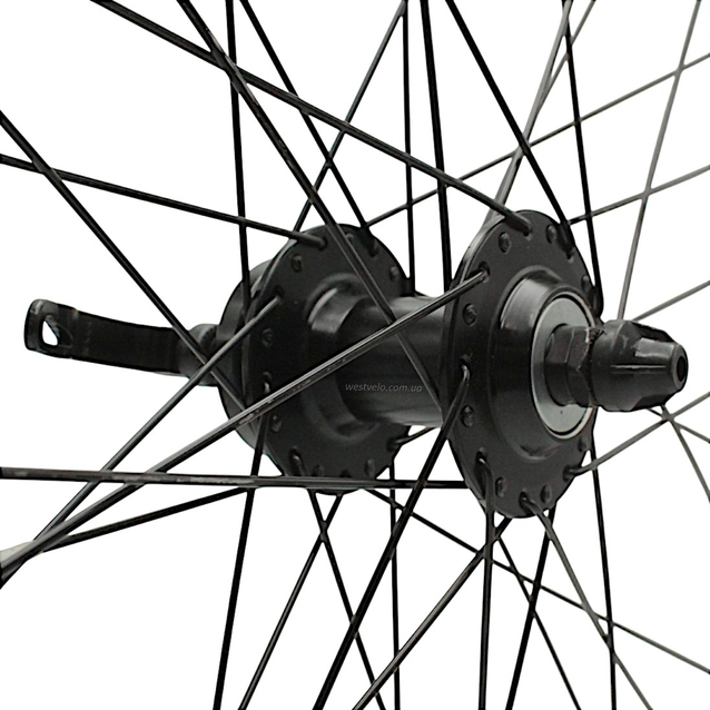 Колесо 27,5 перед, обід 2-ний чорний дисковий, втулка AL. NECO MS31F, диск 6 болтів,ексцентрик, чорна спиця фото westvelo.com