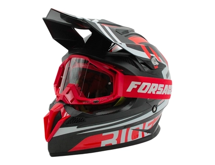 Шолом, закритий крос/ендуро (XL) АТV Forsage Rider  032 чорно-червоний глянець з дашком + окуляри