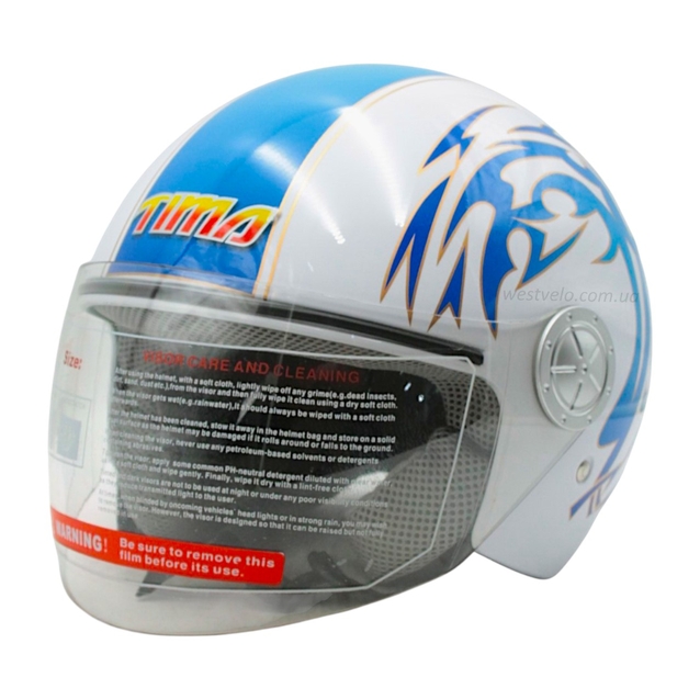 Мото шолом, відкритий (XS 54) TimA №201 біло-блакитний фото westvelo.com