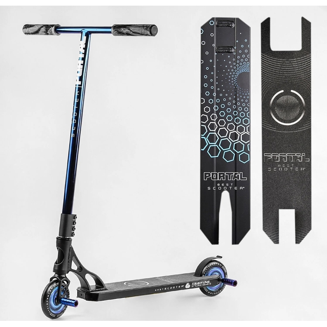 Самокат трюковий Best Scooter «PORTAL» PL-71744 синій, HIC-система, пеги, AL диск та дека, колеса PU Ø120mm, ширина керма - 58 см фото westvelo.com