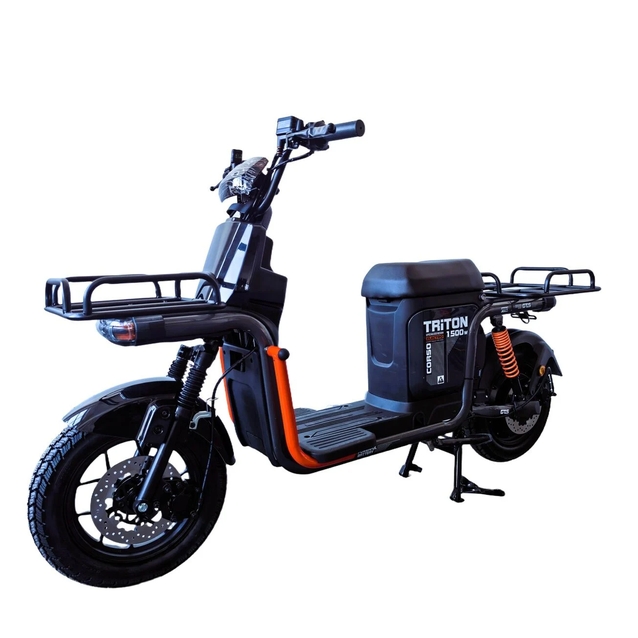 Електроскутер Corso «TRITON» RT-118077, двигун 1500W, акумулятор 72V 40Ah літій-залізо-фосфатний, чорно-помаранчевий, колеса 12" + 1 ящик. багажників фото westvelo.com