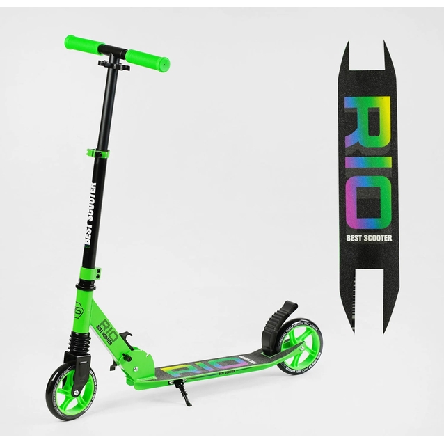 Самокат дитячий 2-х колісний, PU Best Scooter «RIO» 12005 салатовий, Ø145mm, передній амортизатор, AL гальмо фото westvelo.com