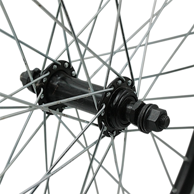 Колесо 24 перед, обід 2-ний чорний, втулка М чорна на віночках + камера і шипована покришка 24-2.125 фото westvelo.com