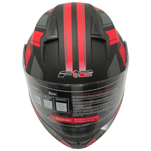 Мото шолом, трансформер (S 55-56) F2 162 Neon red, чорний, матовий з відкидними окулярами фото westvelo.com