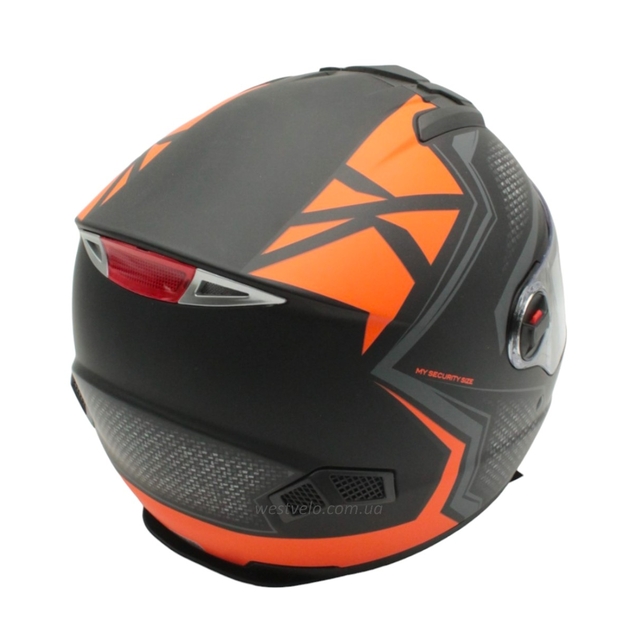 Мото шолом, закритий (S 55-56) F2 М61 чорно-помаранчевий, матовий з відкидними окулярами фото westvelo.com
