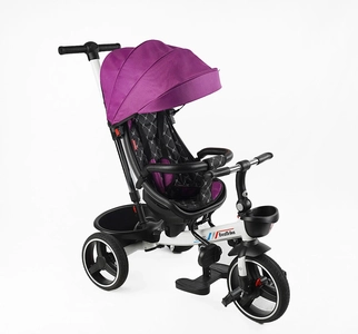 Дитячий велосипед 3-кол з батьківською ручкою, з даш, PU BestTrike «OSCAR» 6390/17-502 біло-фіолетовий, поворотне сидіння, кермо складне, кошик, телескопічна ручка