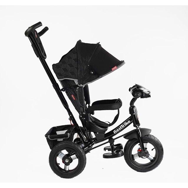 Дитячий велосипед 3-х колісний з батьківською ручкою, з дашком, надувні колеса Best Trike 3390/39-211 чорний, d=29см. переднє, d = 26см. задні, ФАРА З USB, пульт фото westvelo.com