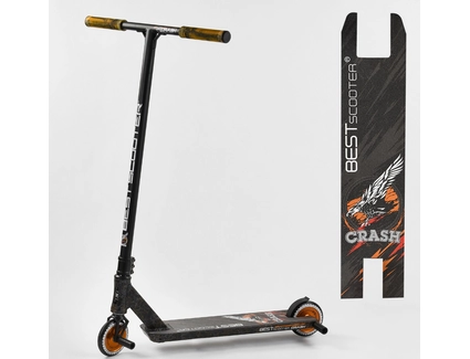 Самокат трюковий Best Scooter «CRASH» 65640 чорно-помаранчевий, HIC-система, пеги, AL диск та дека, колеса PU Ø110mm, ширина керма - 57 см