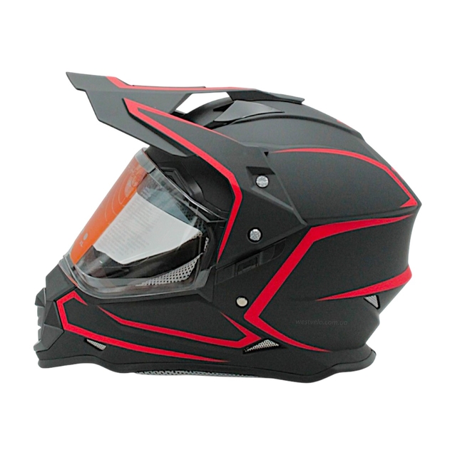 Шолом, закритий крос/ендуро (L) (59-60) АТV Forsage Rider 035 чорно-червоний матовий з дашком вмонтовані окуляри фото westvelo.com