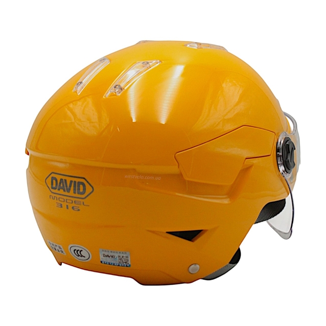 Мото шолом, відкритий (M-XL) "DAVID" D316, жовтий глянцевий (ABS) фото westvelo.com
