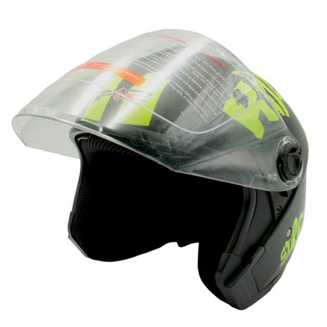 Мото шолом, відкритий (XS 53-54) F2-707, чорно-салатовий, матовий, з відкидними окулярами фото westvelo.com
