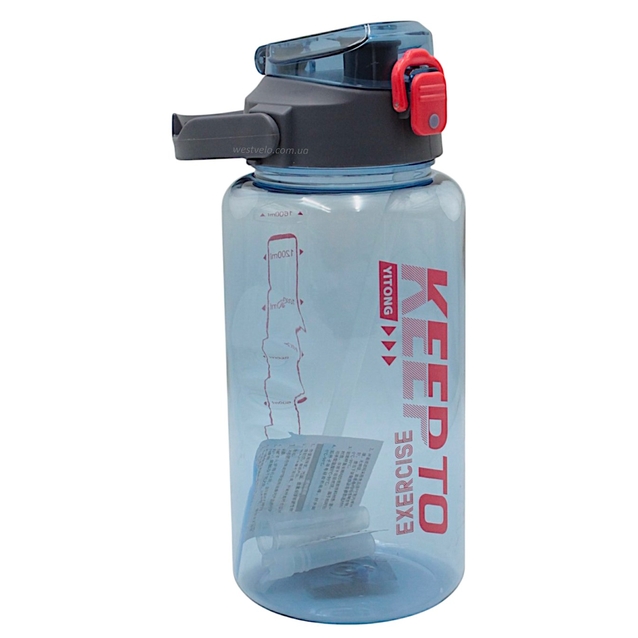Фляга 1600 ml харч.пластик, KEEPTO EXERCISE, (для тренувань) з трубкою, синя фото westvelo.com
