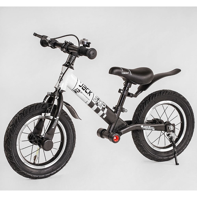 Велобіг 12 Corso надувні колеса, сталева рама «SKIP JACK» 11057 ручне гальмо, з амортизатором, чорно-білий фото westvelo.com