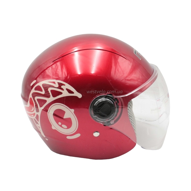 Мото шолом дитячий, відкритий RUITO Т68, червоний з біло-червоним малюнком фото westvelo.com