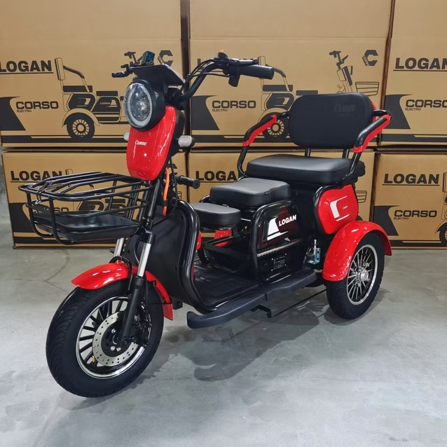 Трицикл Corso «LOGAN» LN-312009, двигун 1200W, акумулятор 72V/23Ah графеновий, червоний + 1 ящик. акум, колеса 10" фото westvelo.com