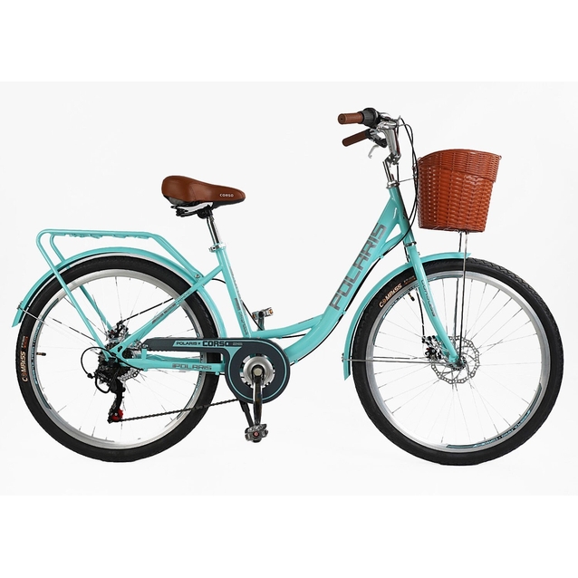 Міський велосипед 26 ST Corso «POLARIS» PS-63909 сталь 16,5", (к-т SHIMANO) блакитний (+к/к/б) фото westvelo.com