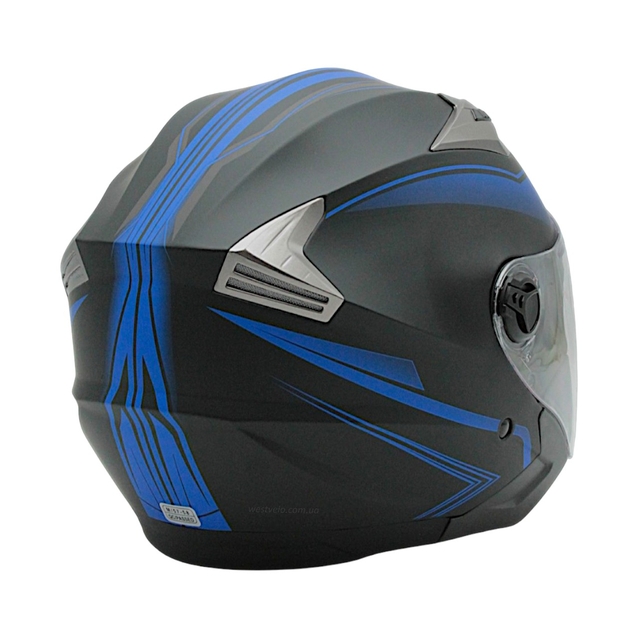 Мото шолом, відкритий (M 57-58) GXT "1001-4", чорний матовий з синіми вставками з відкидними окулярами фото westvelo.com