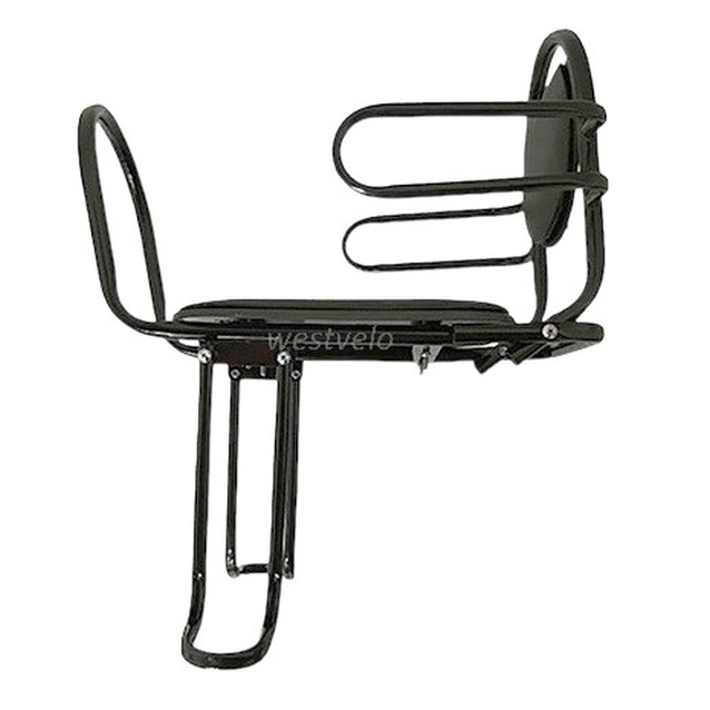 Крісло дитяче метал. на зад. багажник, чорне з м'ягким сидінням відкидне фото westvelo.com