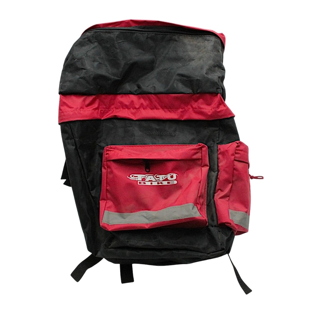 Сумка на багажник двостороння TATU-BIKE (В3534) трьохсекційна, чорно-червона фото westvelo.com