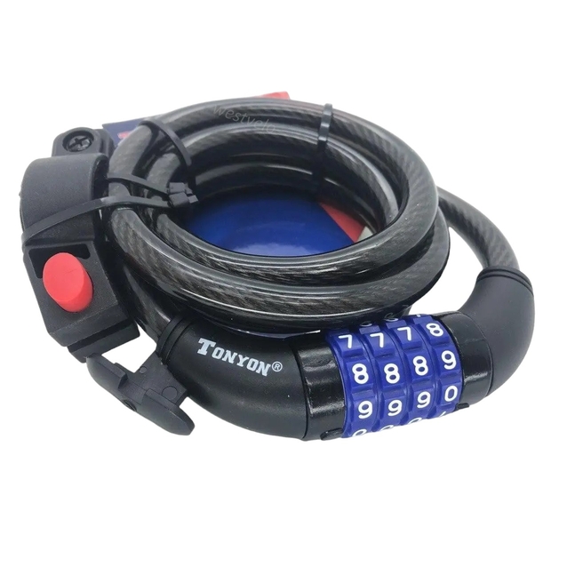 Замок TONYON 523 Ø12mm-1500mm змінний код, з кріпленням на раму фото westvelo.com