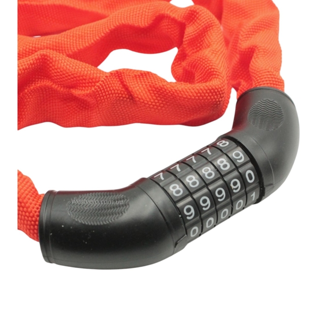 Замок на код змінний 5 цифр, ланц в чохлі 1000мм. MASJIE 162, помаранчевий фото westvelo.com