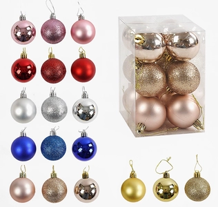 Новорічні прикраси 12 шт, 6 видів, кульки, D = 5 см, у слюді, ВИДАЄТЬСЯ МІКС ВИДІВ (C 67657)