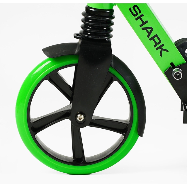 Самокат дитячий 2-х колісний, PU Best Scooter «SHARK» SH-50730 чорно-салатовий, Ø200mm, з ручним гальмом, затискач керма, 1 амортизатор фото westvelo.com