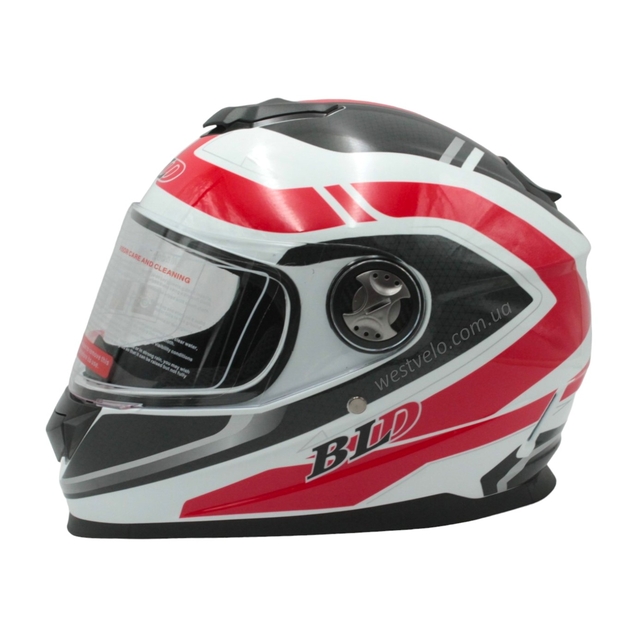 Мото шолом, закритий (M 57-58) BLD-М65 інтеграл, білий глянець з червоно-чорним малюнком фото westvelo.com