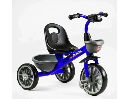 Дитячий велосипед 3-х колісний EVA (піна) Best Trike колеса 12-10, BS-12530 синьо-сірий, сталева рама, фара з музикою та світлом, 1 пісня українською та 2 англійською, 2 кошики