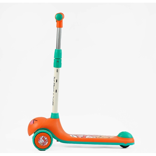 Самокат дитячий 3-х колісний, Skyper LH-12705 помаранчево-зелений, колеса PU Ø112mm зі світлом, музика та підсвічування платформи, кермо з`ємне фото westvelo.com