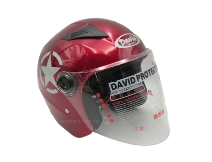 Мото шолом, відкритий (M) "DAVID" D017, Willys Star, червоний глянцевий