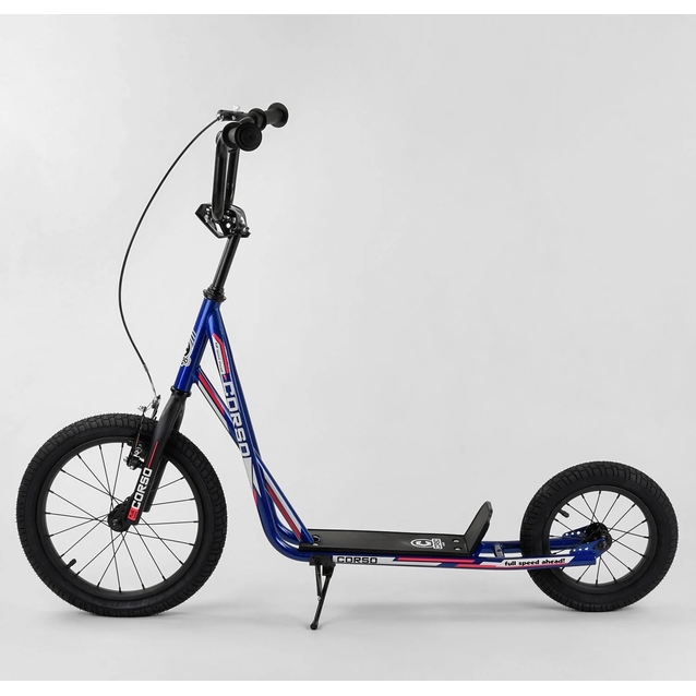 Самокат дитячий 2-х колісний, надувні колеса 16-12 Corso МХ 30609 синій, ручне переднє гальмо фото westvelo.com