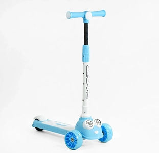 Самокат дитячий 3-х колісний, Skyper CL-9255 блакитно-білий, зі світлом, українське озвучування та підсвічування платформи, кермо складне